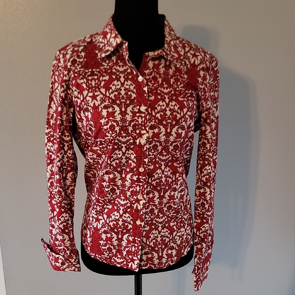 Talbots Red and White Button Down Shirt